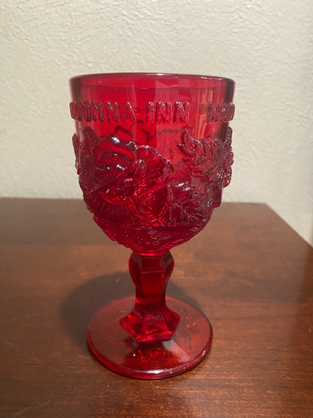 Vintage, Madonna Inn, Wild Ruby Red Glass Goblet